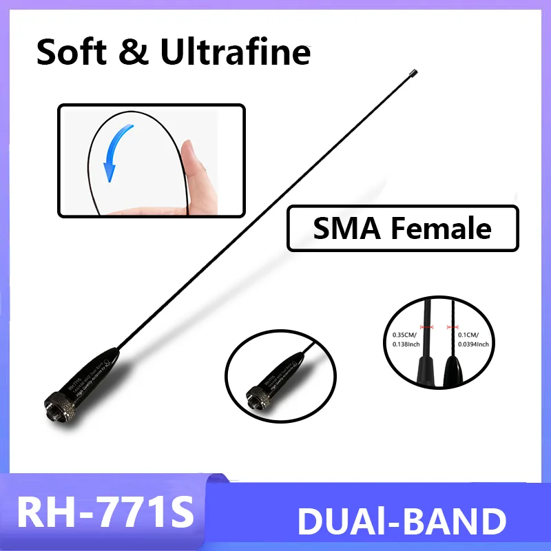 RH771S SMA-Female Ultrafine Antenna Long Range 144/430Mhz For Baofeng UV-82 UV 5R Quansheng UV-K5 UV-K6 Walkie Talkie Accessory
