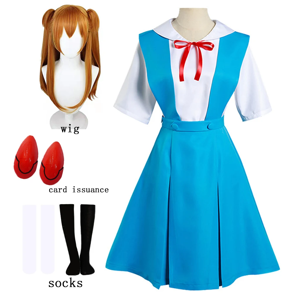 Anime Rei Ayanami Cosplay Costume Asuka Langley Soryu Role Playing School Uniform Wig Hair Clips Halloween Party Loli Clothing view 6