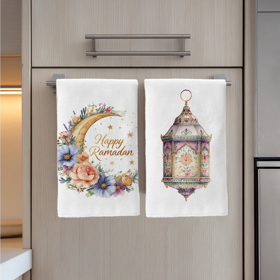 

2PCS Kitchen Towels Dish Ramadan Lantern Moon Flowers Kitchen Towels Dish Towel Dish Cloths for Kitchen Decor 40x60cm