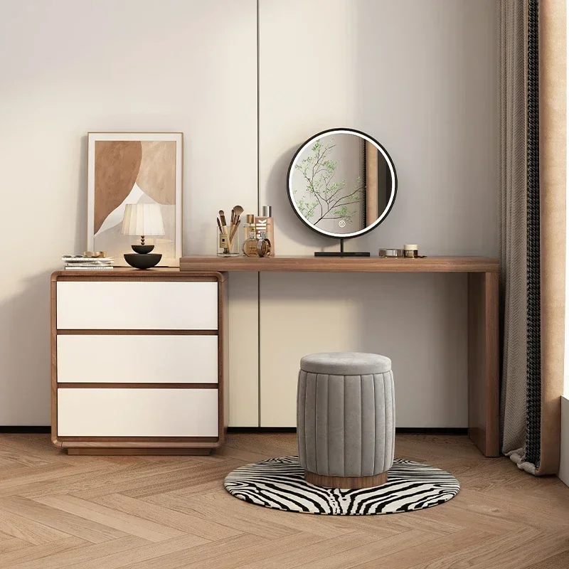 

European Bedroom Dresser Cabinet Modern Nordic Wood Women Led Mirror Makeup Table Storage Drawer Penteadeiras Furniture For Home