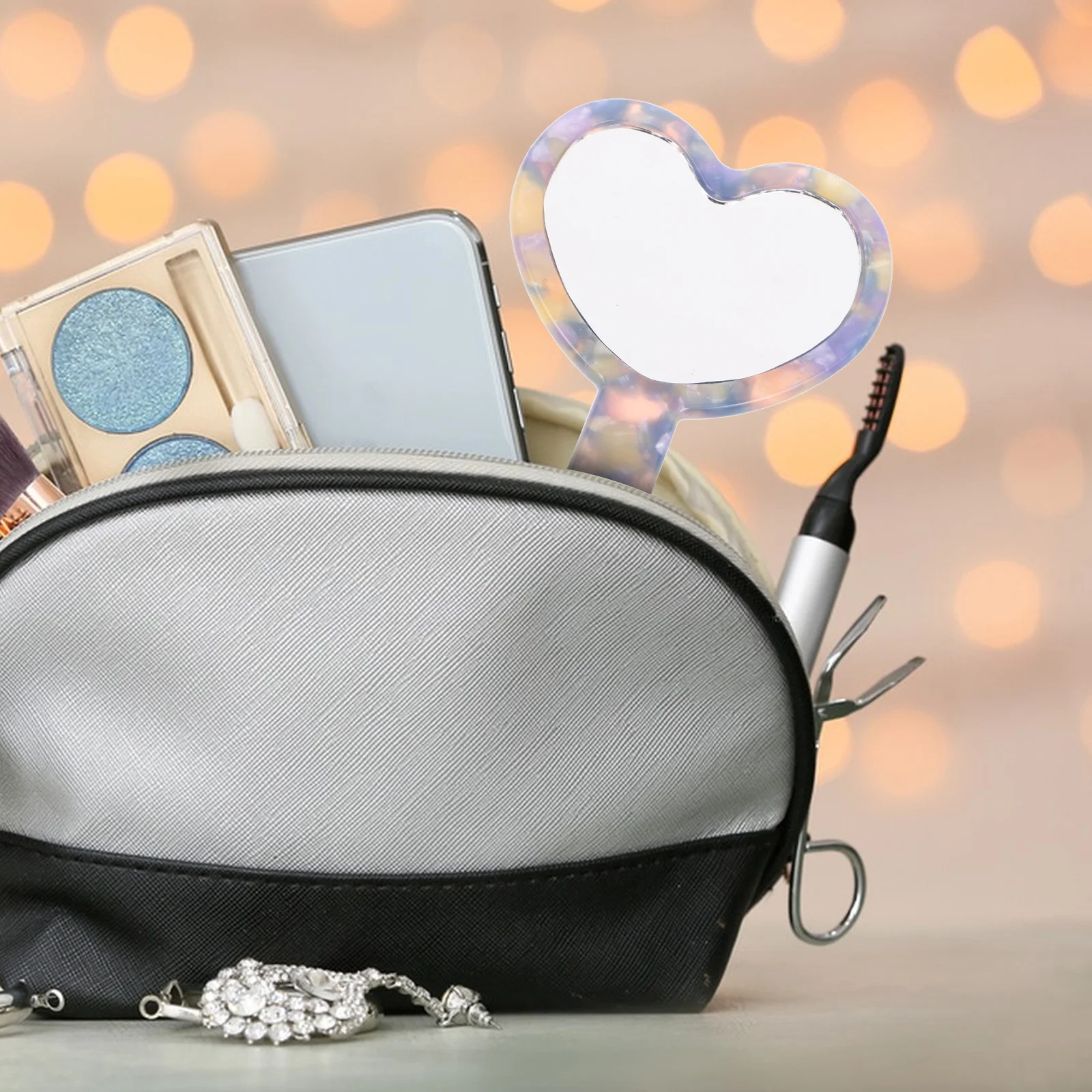 Tablero de acetato Espejo de maquillaje compacto en forma de corazón Mini espejo de viaje portátil Espejos de mano Espejos de mano