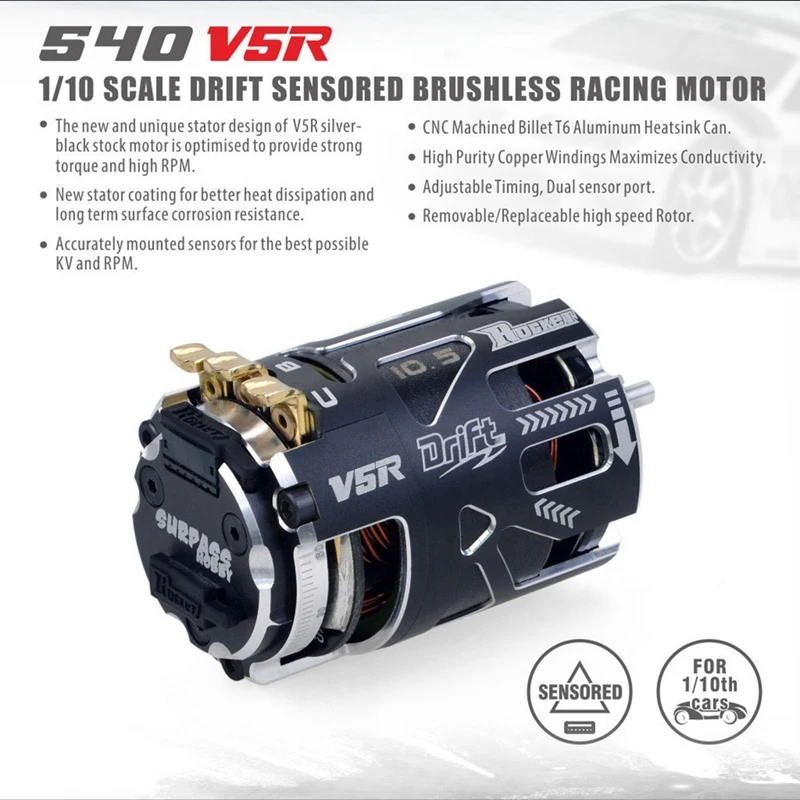 Rocket 540-V5R Drive Inductive Motor RC Electric Motors 8.5 10.5T Reverse Install Abc