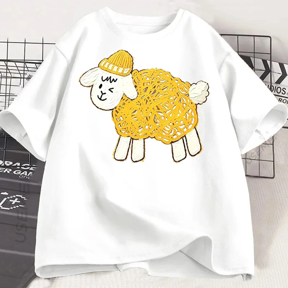 Cartoon Sheep Graphic T Shirt Women Cute Lamb Print Tee Casual Summer Short Sleeve Harajuku Kawaii Top  Y2k Top Graphic T Shirts