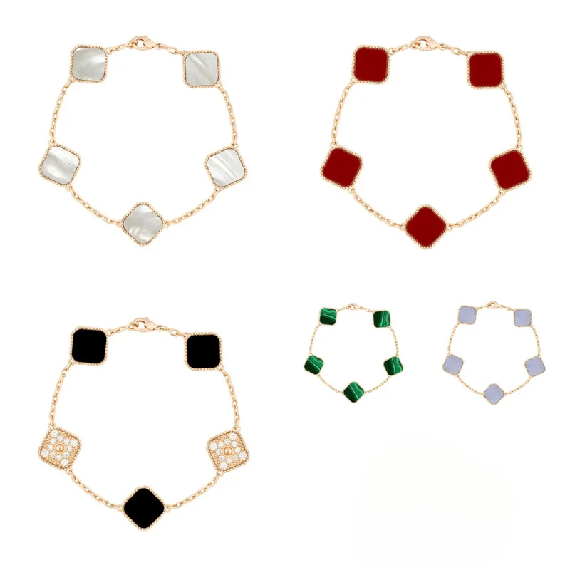 Advanced Texture Bracelet 925 Silver Enamel Shell Clover Bracelet Lucky Floral Link Gold Bracelet Women Elegant Jewelry
