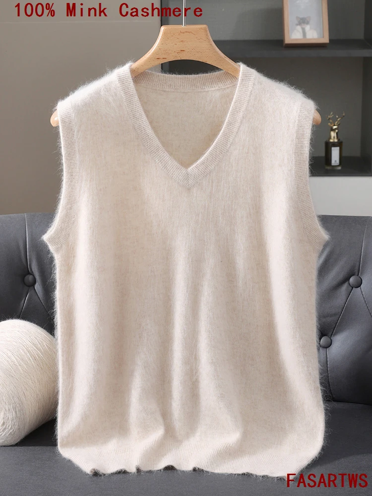 

Мужской 100% норковый кашемировый пуловер, свитер, жилет, свитер 3X, большой размер, свитер без рукавов с v-образным вырезом, осень-зима, мягкие теплые топы