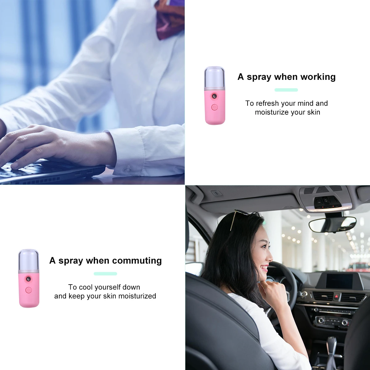 

2Pcs Portable Mini Humidifier Nano Mist Sprayer Skin Moistener Beauty Spray Facial Hydrating Device Mist Sprayer