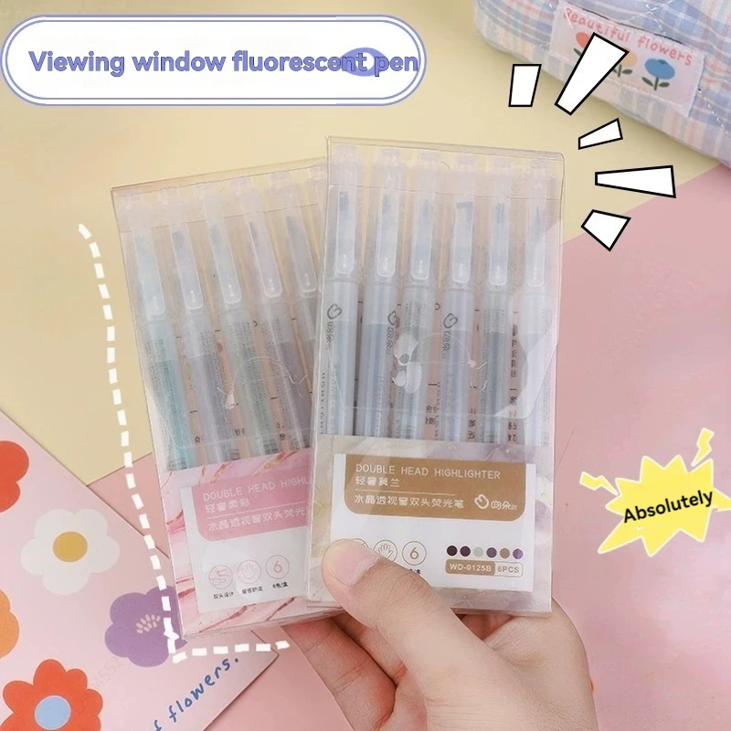 6-Pack Clear View Highlighter Pens Double Head Soft Light Colors Visible Tip for Precise Marking for Students,School and Office