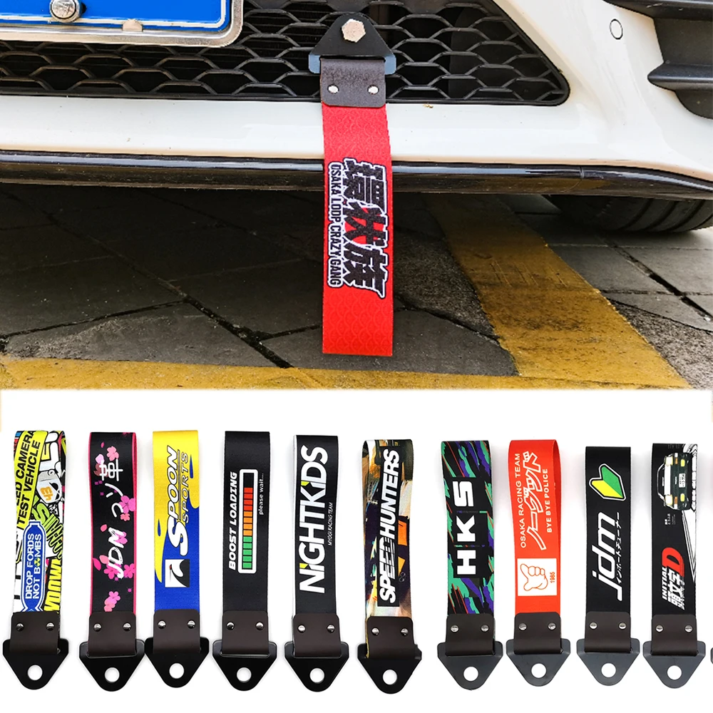 New Decorative Car Tow Strap Universal JDM RACING Car Tow Auto Trailer Ropes Front and Rear Bumper Trailer Towing Strap Decor