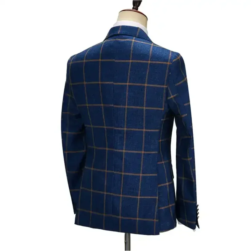 2 Pieces Luxury Check Plaid Men Suits Set Peaked Lapel Business Party Costume Homme Wedding Groom Tuxedos Dress Jacket Pants