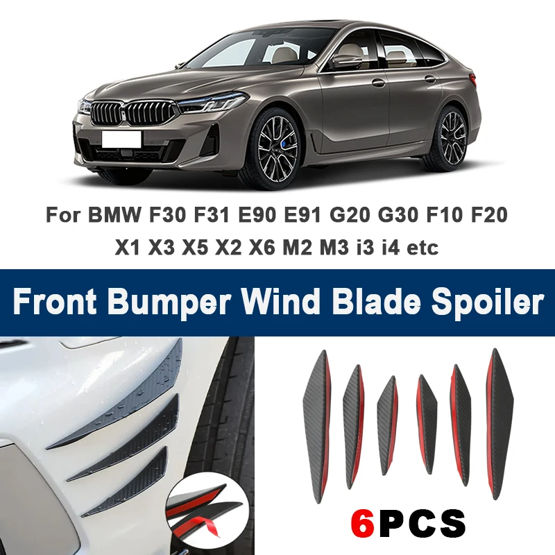 Комплект из 6 накладок-сплиттеров на передний бампер (воздухозаборники, ветровые лопасти, спойлеры) - для BMW F30 F31 E90 E91 G20 G30 F10 F20 X1 X3 X5 X2 X6 M2 M3 i3 i4