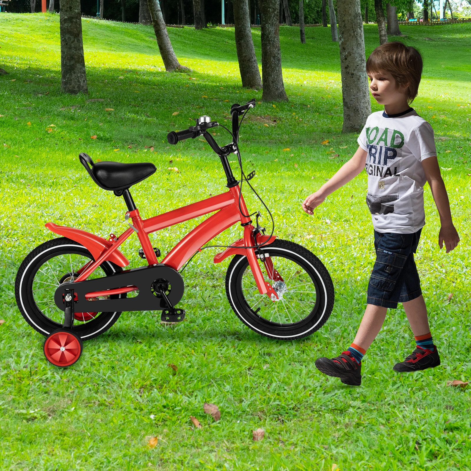 Adjustable Red And Black14Inches Children's Learning Bicycle For Children With A Height Of 39.37-45.28