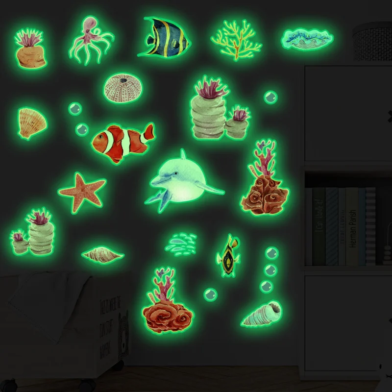 

Luminous Marine Life Small Fish Animal Stickers for Home Room Living Room Wall Decals Self-Adhesive Removable