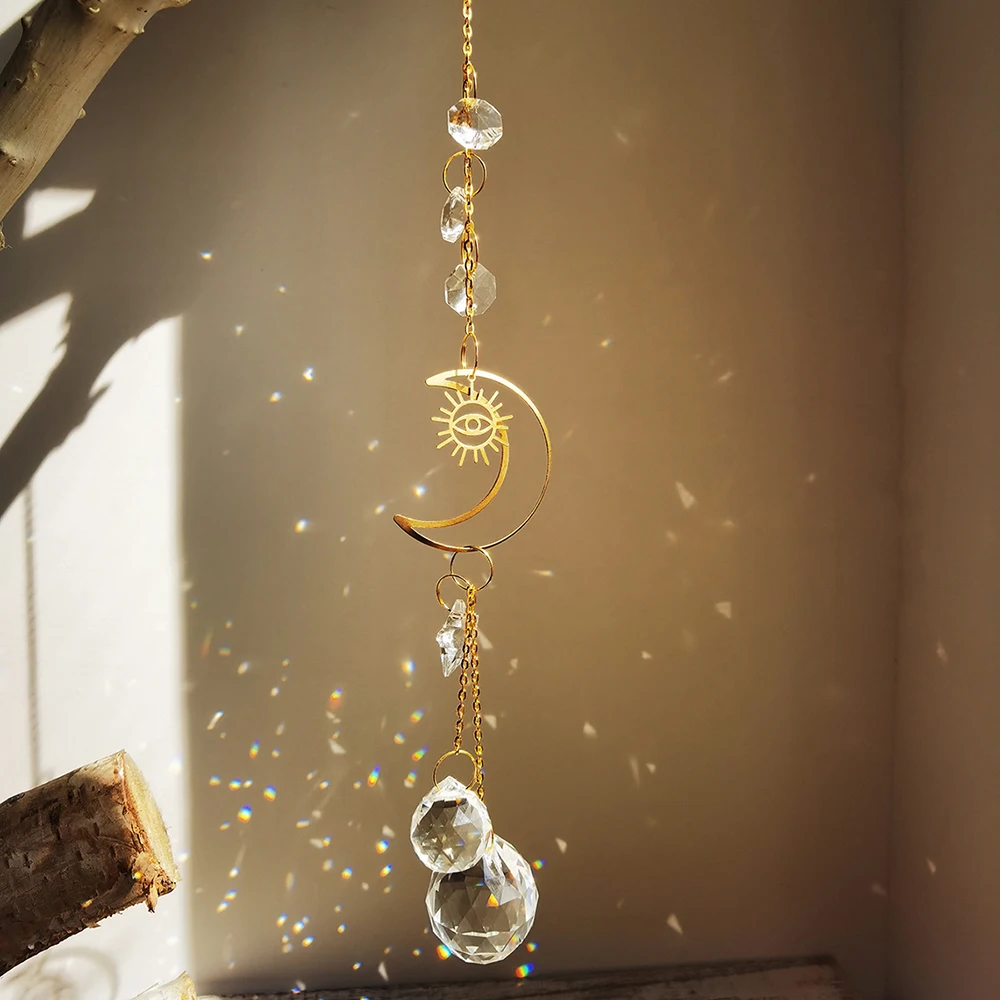 Zon Catcher Crystal Light Catcher Maan Suncatcher Opknoping Regenboog Prisma Kristal Venster Zon Catchers Tuin Decoratie Kerst