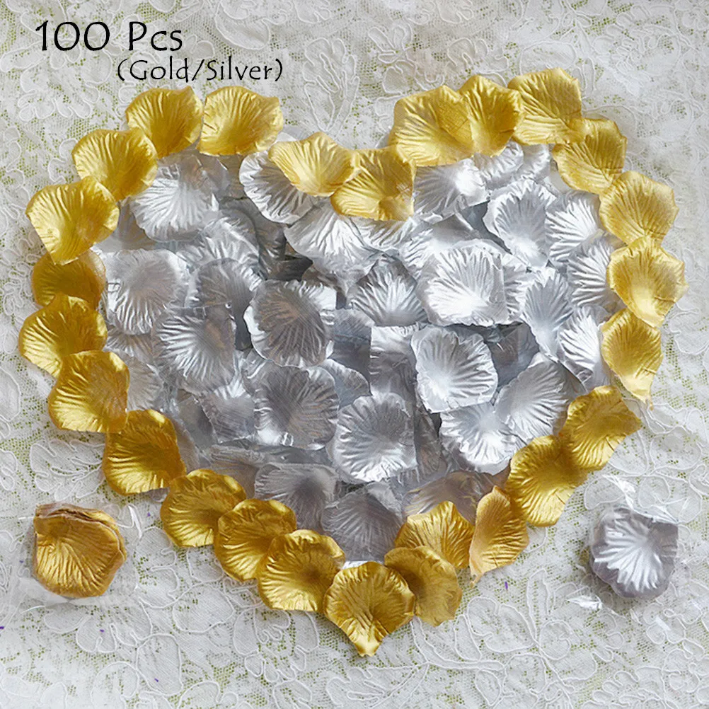 

100Pcs Artificial Rose Petals Fabric Long-Lasting Eco-Friendly Reusable Wedding Party Table Decoration Gold Petals