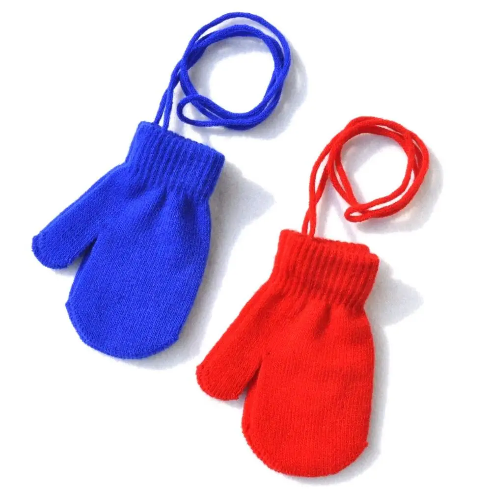 New Warm Baby Gloves Winter Mittens Children Full Finger Gloves for 1-3Y Kids Hanging Neck Warm Gloves Newborn Baby Accessories