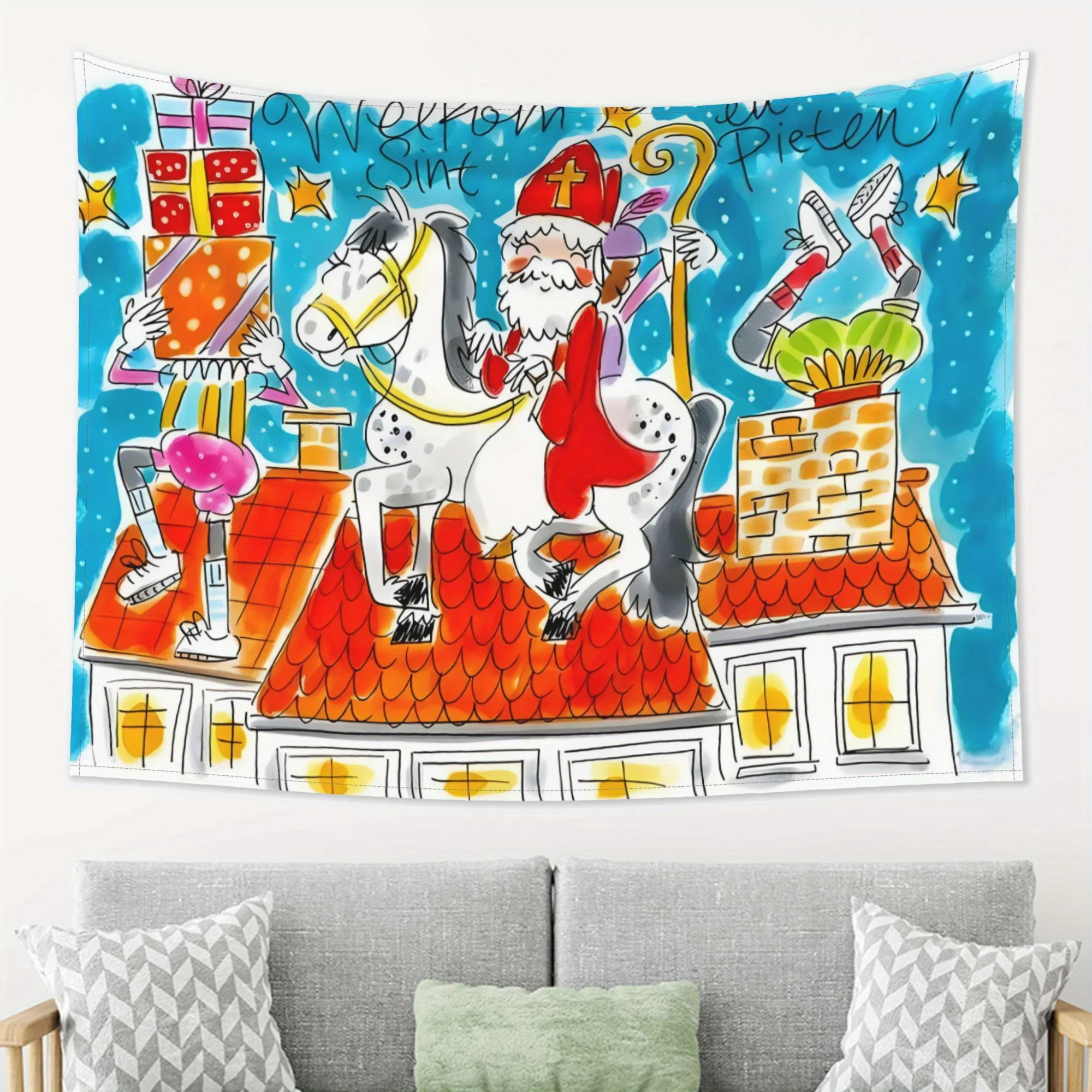 VIKAMA عيد الميلاد نسيج القديس نيكولاس و Piet طباعة غرفة نوم مدخل ميزة جدار ديكور نسيج ديكور المنزل #4