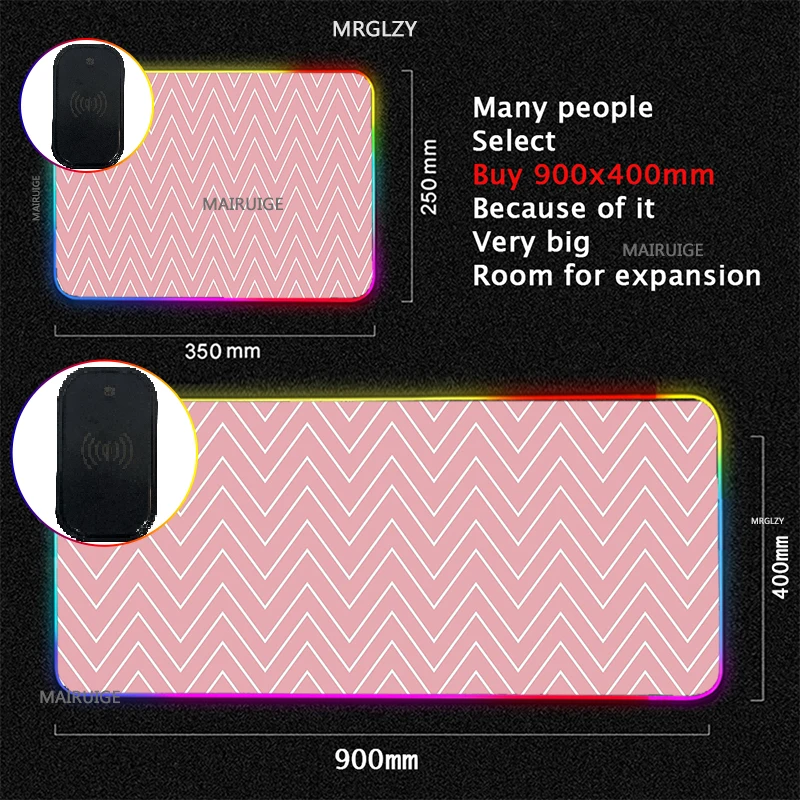 RGB Wireless Charging Typec LED Geometric Wave Pattern Mouse Pad Multi-size Game Accessories XXL Large MousePad LOL Carpets Rugs