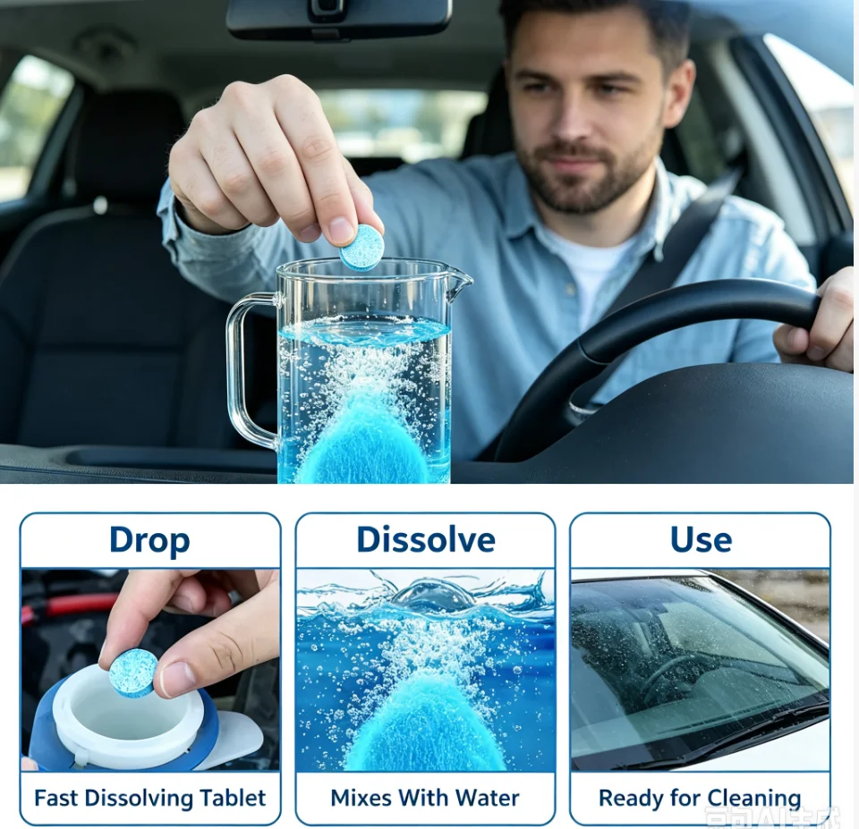10/20/30/40/50/100pcs Car Windshield Glass Solid Cleaner Windscreen Wiper Effervescent Tablets Toilet Cleaning Car Accessories