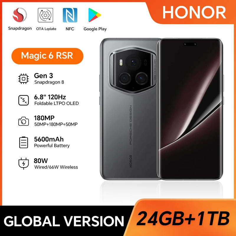 HONOR Magic 6 RSR, Porsche Design, 24GB+1TB, 6.8” Screen, 5G Smartphone, Dual SIM, 50MP Camera, Fast Charging, Android Phone