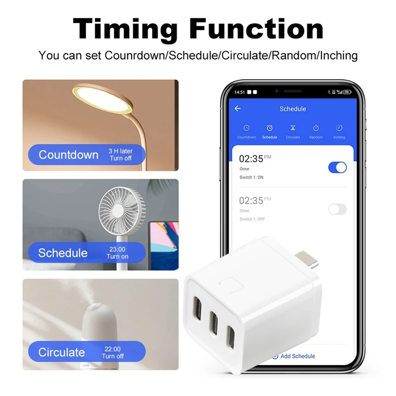 Tuya Zigbee Type-C Smart Adaptor Plug 3 Gang Mini USB-C Power Adaptor Charge Plug Timing Voice Control For Alexa