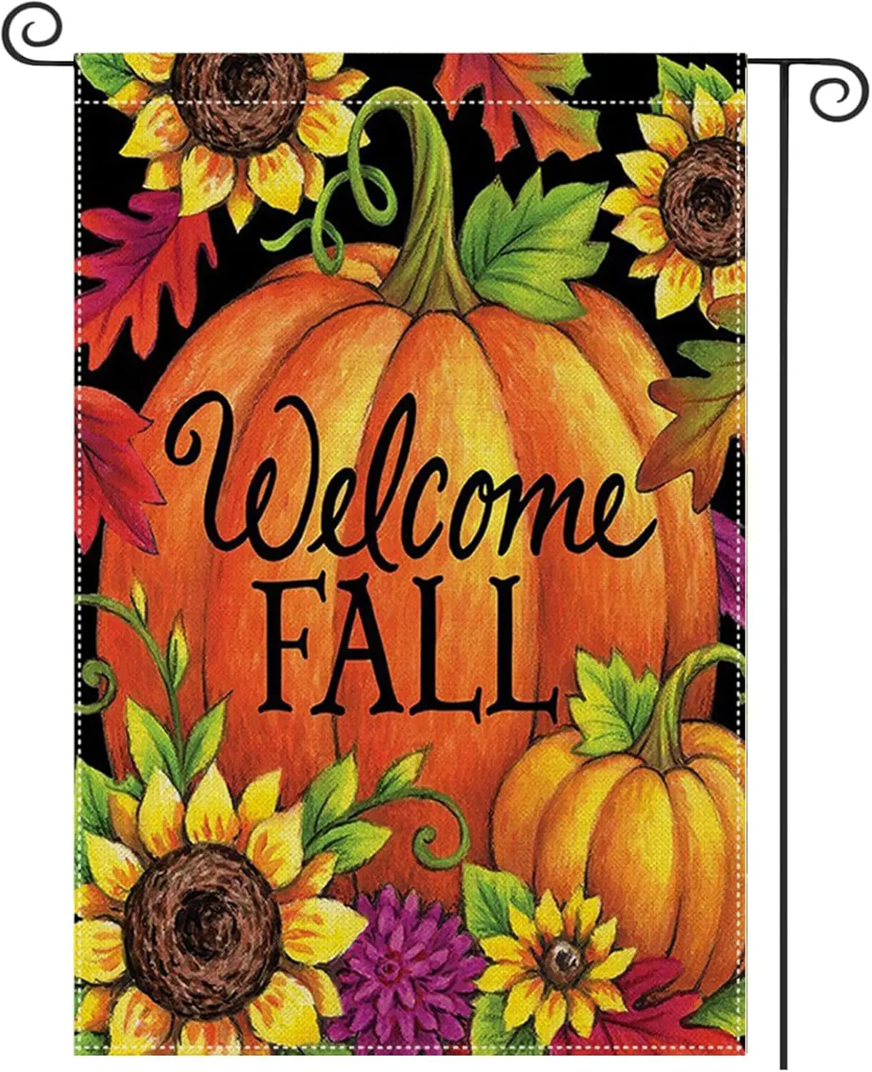 Welcome Fall Garden Flag 12x18 Inch Double Sided Burlap for Outside, Thanksgiving Autumn Pumpkin Sunflower Small Yard Flag f zzo