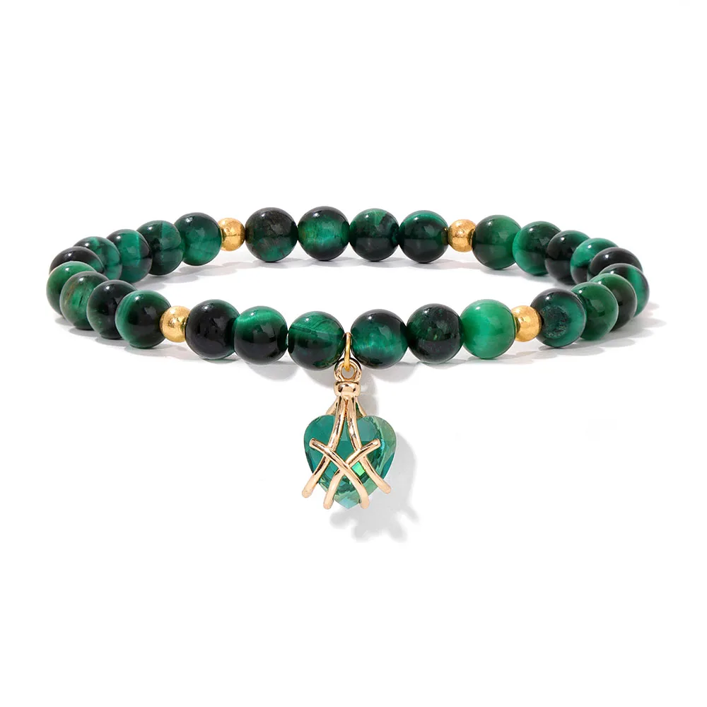 Großhandel Naturstein Rosa Rosenquarz Perlen Armband Frauen Tigerauge Katzenauge Perlen Herz Anhänger Armbänder Heilung Schmuck – Detail 8