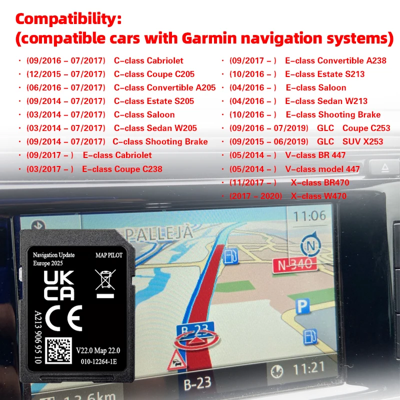 Image of A2139069510 V22 Geeignet für Mercedes GLC C E V X-Klasse Auto Sat Nav GPS Update 2026 Karte Europa SD-Karte