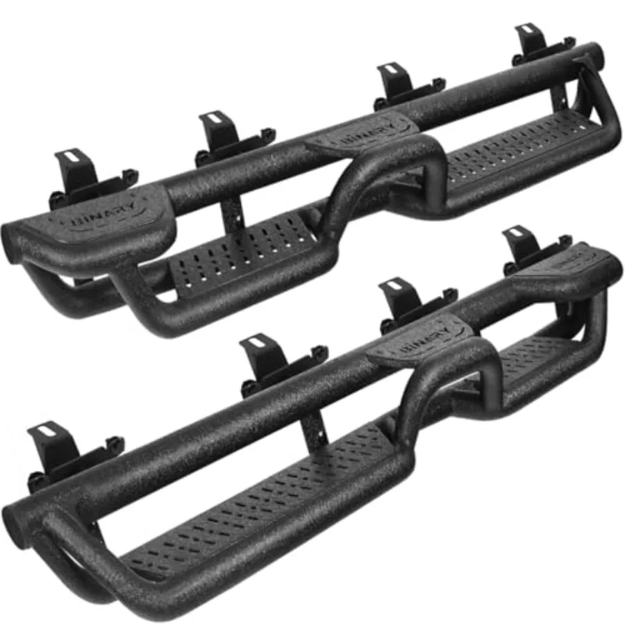 Trittbretter für 2020-2026 Jeep Gladiator JT 4-Türer, Kohlenstoffstahl, Schwarz, Multifunktionale 6-Zoll-Seitenstufen mit Nerf Bars