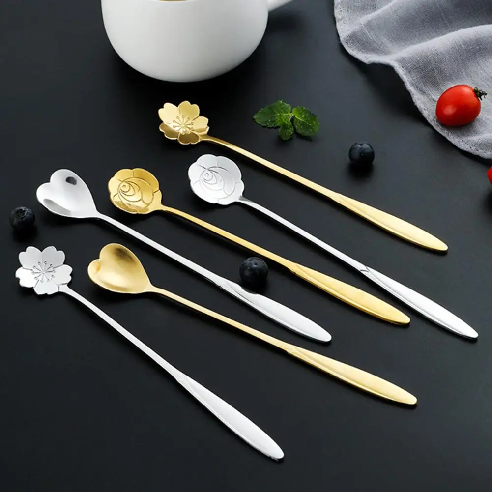 Heart Flower Cherry Blossom Spoon Teaspoon Coffee Spoons Ice Cream Dessert Spoon Stainless Steel Spoon Coffee Stirring Spoons