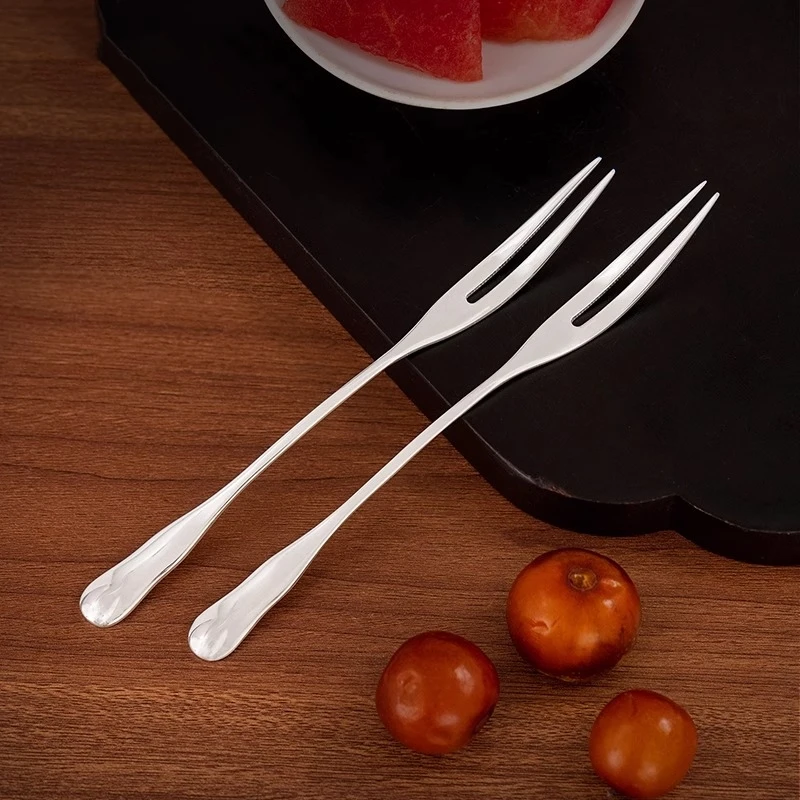 Pure silver 99.9% fruit fork tableware, cute household dessert cake fork, fruit fork, food grade fruit stick, pure