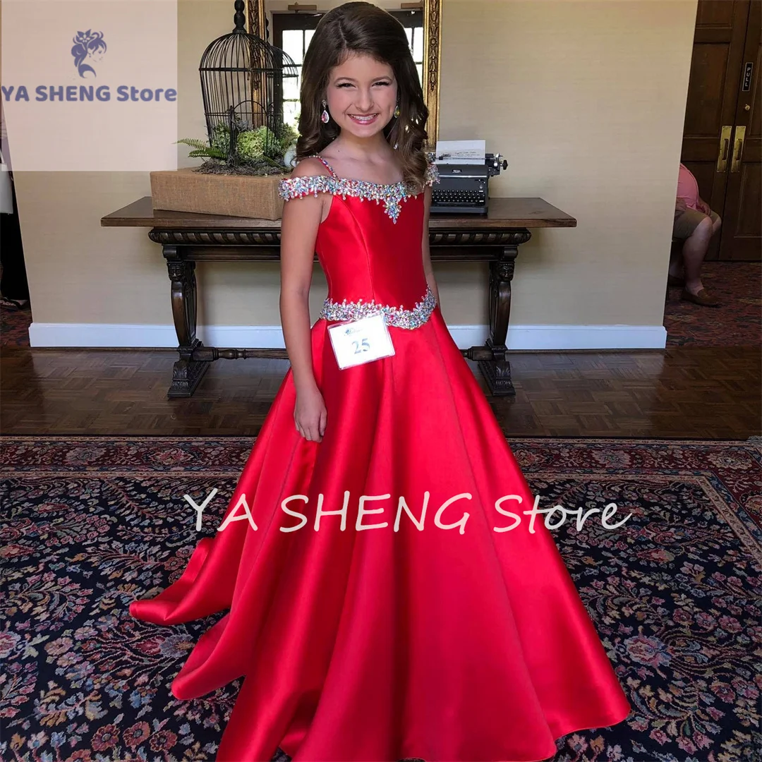 

Flower Girl Dresses For Beading AB Stones Crystal Long Pageant Gown for Little Girl Formal Party