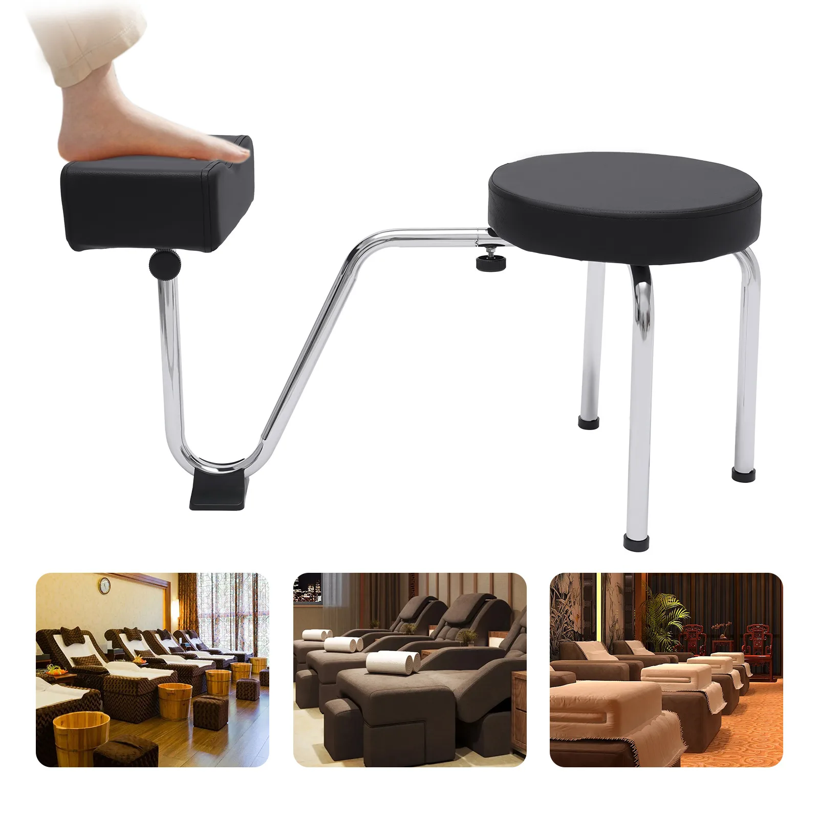 Salon Nail Pedicure Stool Beauty Spa Leg Rest Tattoo Chair Seat Adjustable Height Black