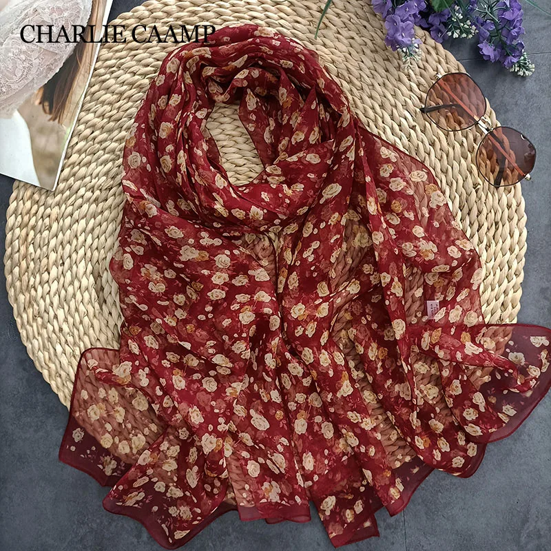 

70*180CM Women Small Broken Flower Foulard Elegant Bandana Chiffon Georgette Silk Scarf Long Shawl Summer Sunscreen Thin Scarves