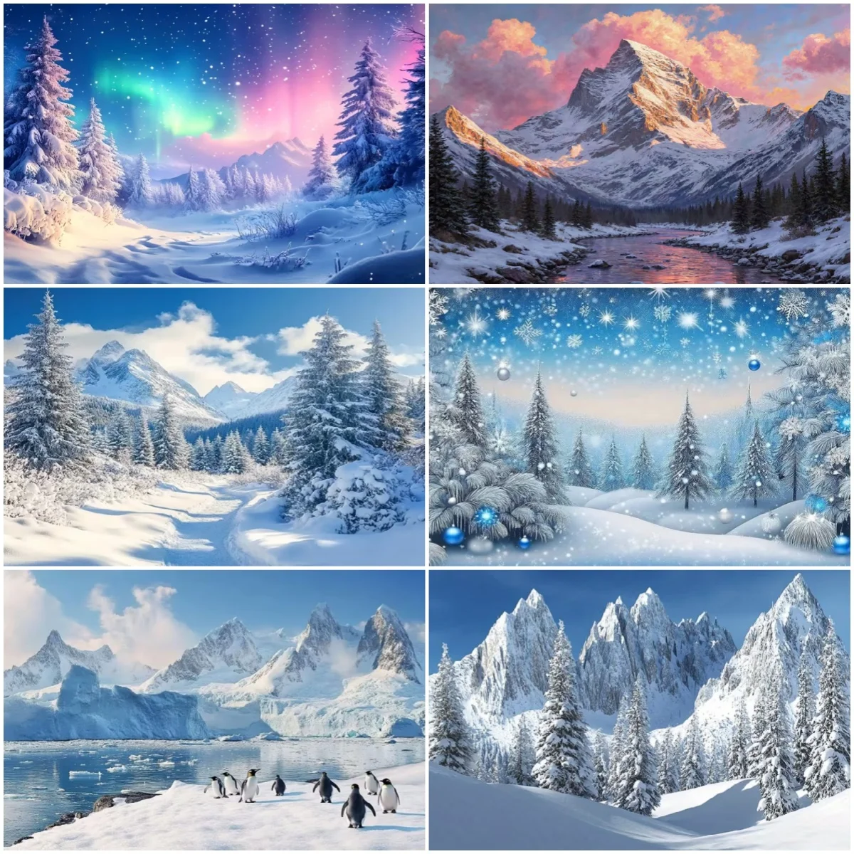 

Snow Mountain Scene Backdrop Winter Wonderland Christmas Background White Forest Party Decor Photography Studio Photo Banner