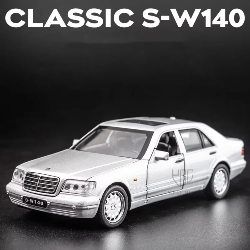 1:32 بنز S-W140 سبيكة نموذج سيارات لعب مع ضوء الصوت التراجع الأبواب فتح الإطارات المطاطية نموذج سيارة مصغرة لصبي هدية