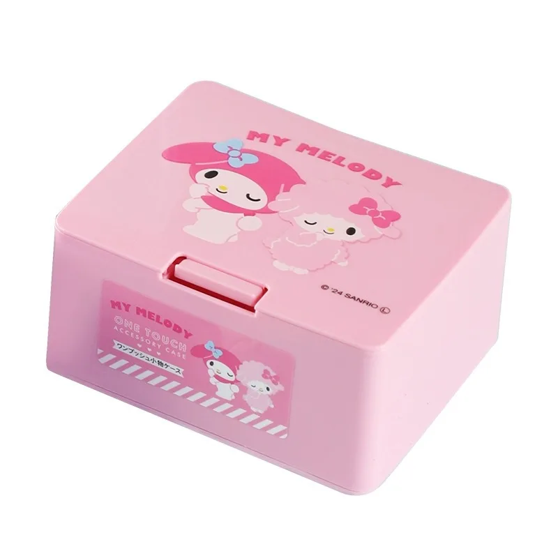 Sanrio My Melody Kuromi Cinnamoroll caja de almacenamiento de escritorio, organizador de cosméticos apilable plegable, almacenamiento de escritorio para niñas