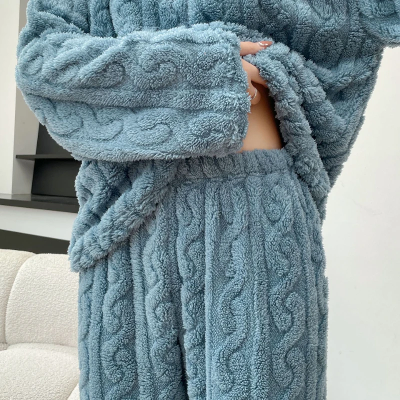 سميكة بيجامة فستان أطفال مع سروال داخلي قطعة مجموعة المرأة الدافئة المرجان المخملية نصف البريدي كم طويل ملابس خاصة مطاطا مخطط الجاكار Homewear