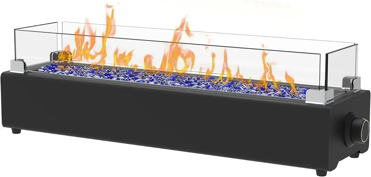 

28-дюймовый настольный пропановый очаг, 40 000 BTU, портативная прямоугольная чаша для костра для патио, уличная, с ветрозащитным стеклом