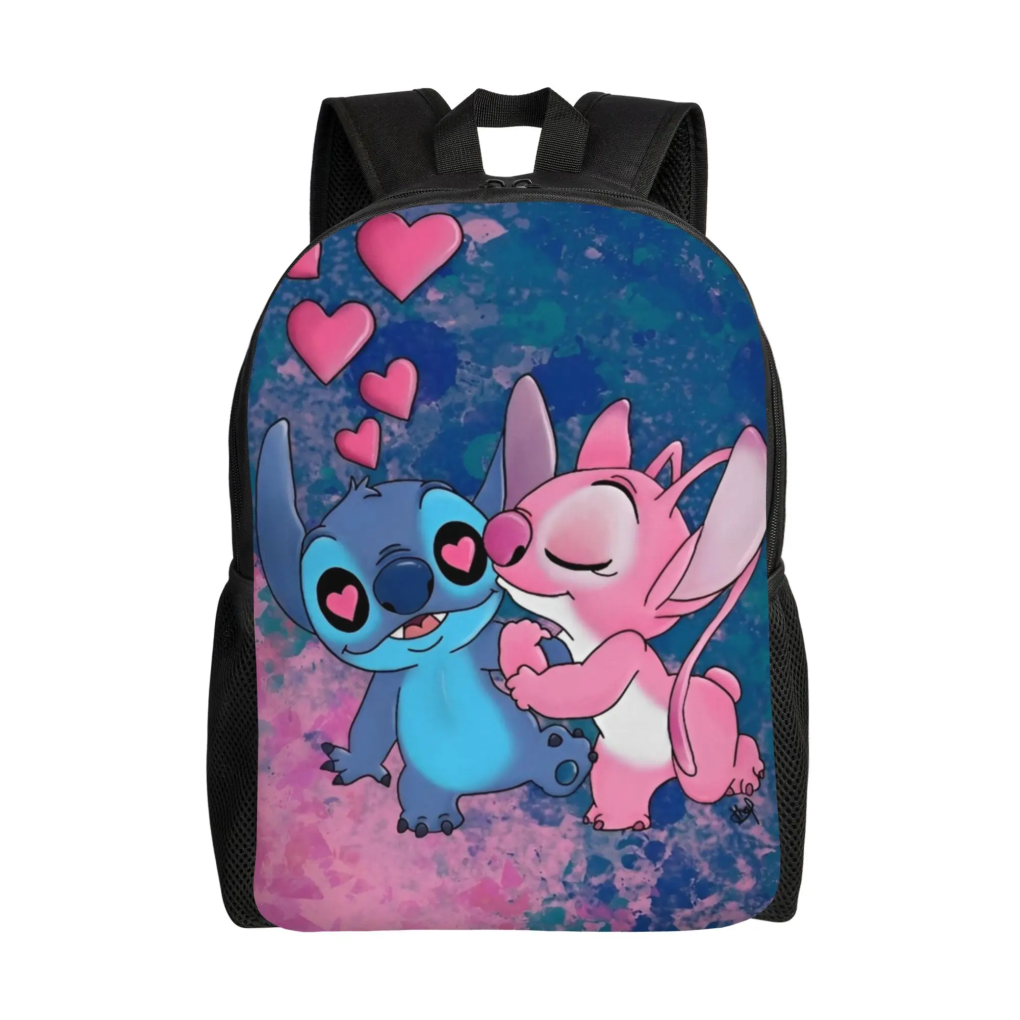 

Рюкзак Stitch Love Angel для мужчин и женщин, модный студенческий рюкзак для походов и путешествий, холщовая сумка с мультяшным принтом, подарок