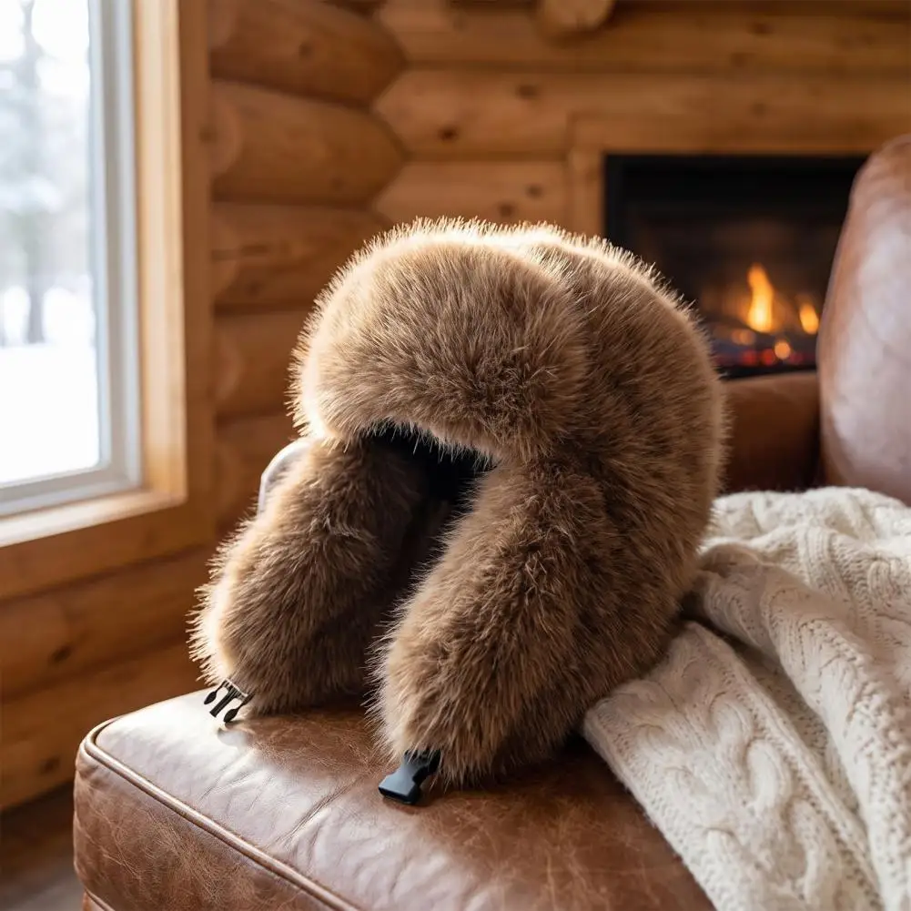 Windproof Ear Flap Cap Faux Fur Trapper Hat with Ear Flaps Fleece Lined Winter Ushanka Windproof Weather Hat for Women for Women