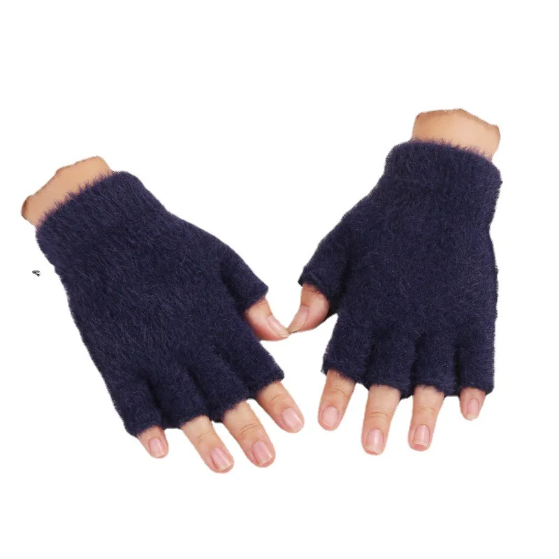 Guantes de punto cálidos para hombres y mujeres, medio dedo, Guantes Térmicos de felpa elásticos gruesos para oficina, escritura de adultos, Color sólido, invierno, otoño