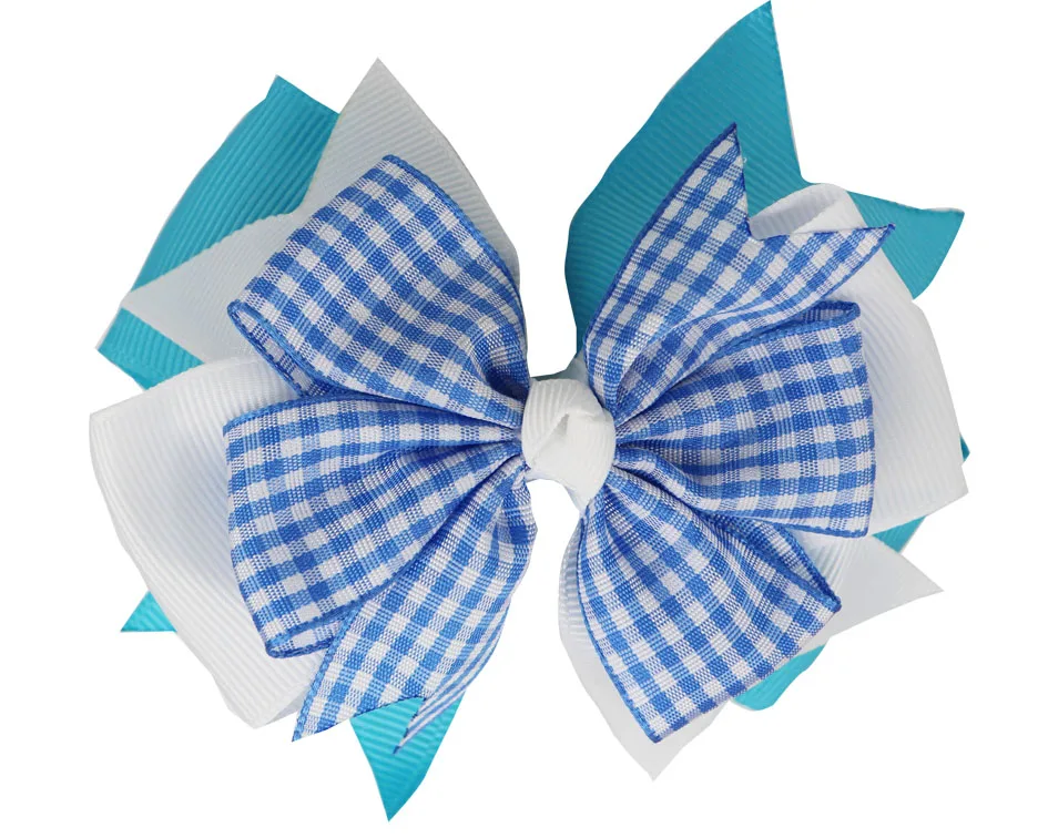 NEW Plaid Bows 4INCH School Hair Bows First Day Gingham Ribbon Stacked Bow Hair Clip Hairpin For Baby Girl Accessories