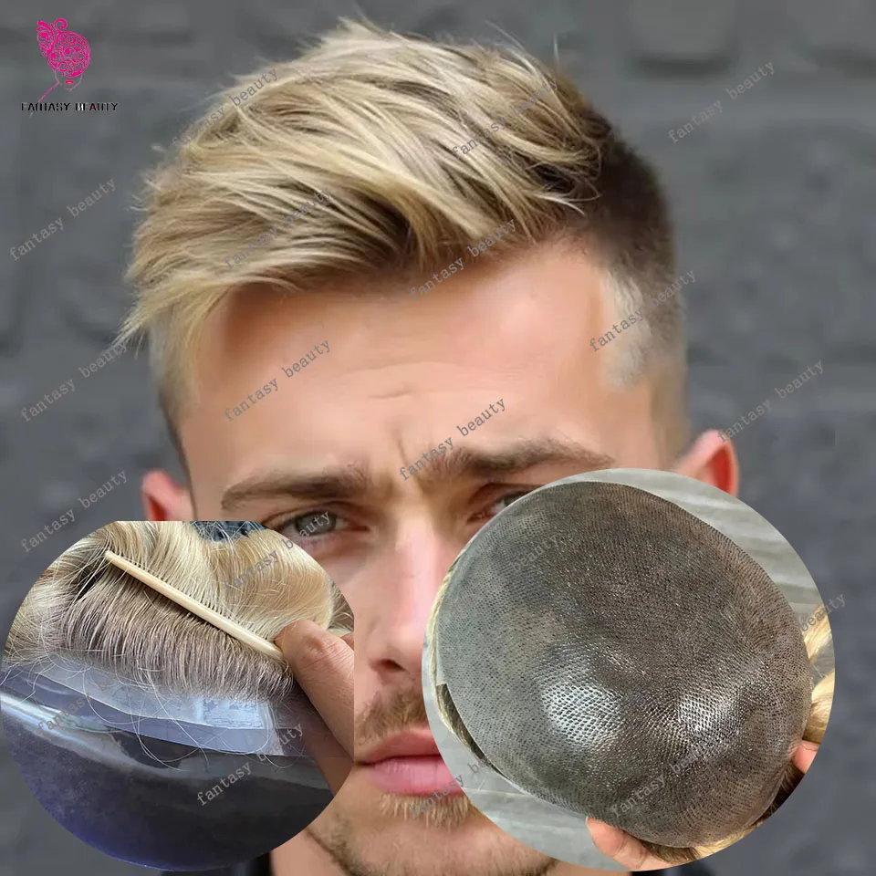 

Система ПУ тонкой кожи Ombre Brown Blonde # 4Т # 613 Мужской парик из натуральных волос, 100% протез из натуральных волос, прочный мужской капиллярный парик