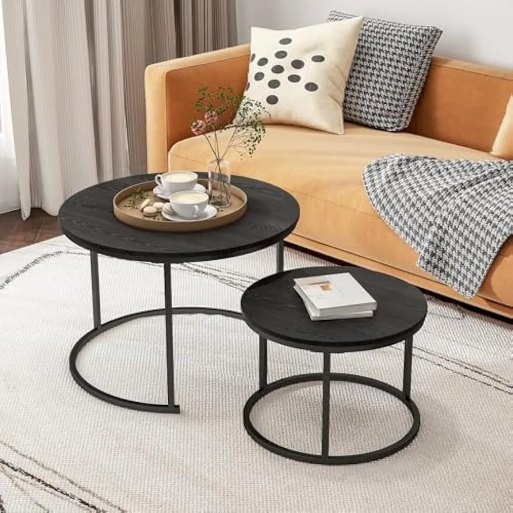 

Pair of Black Wooden Nesting Coffee Tables for Living Room, Accent Furniture Set