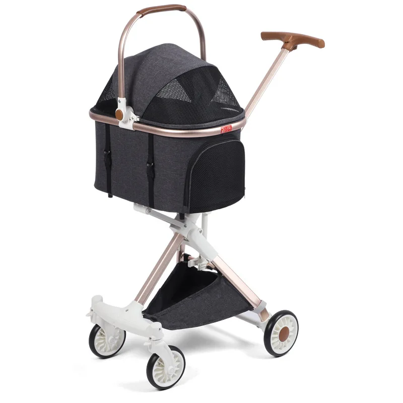 

Fashion High View Pet Cart Rose Gold Dog Separate Hand Push Small Dog Cat Cart