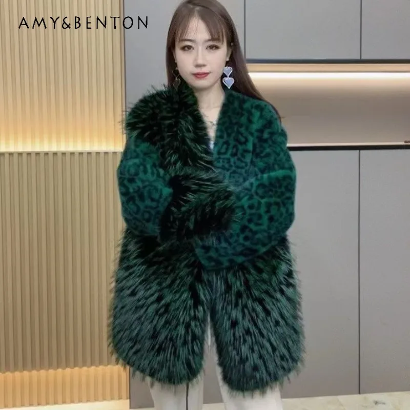 

Winter New Fashion Faux Fur Jacket Comfortable Warmth Versatile Thin Women's Medium and Long European Mink Coat Jaqueta Feminina