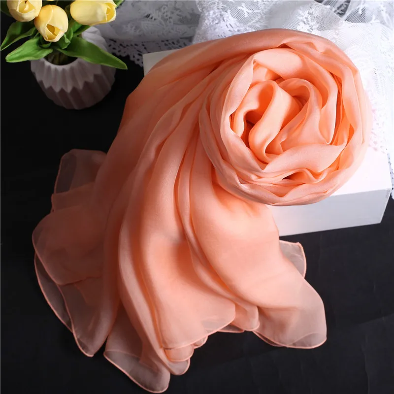 多用途シルクスカーフ-レディースショール-無地-ピンク-オレンジ-杭州シルク-00-桑絹-春装飾-オールマッチスカーフ