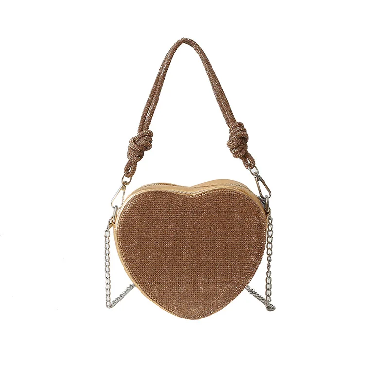Luxury Diamonds Heart Design Handbags For Women Shiny Stone Women Shoulder Bag 2024 New Style Women's Bag Party Cute Purse
