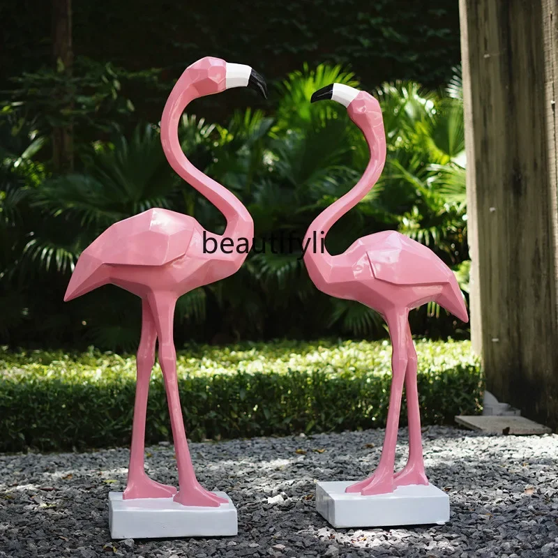 Outdoor Flamingo Sculpture FRP Abstract Animal Landscape Ornament Garden Ornament