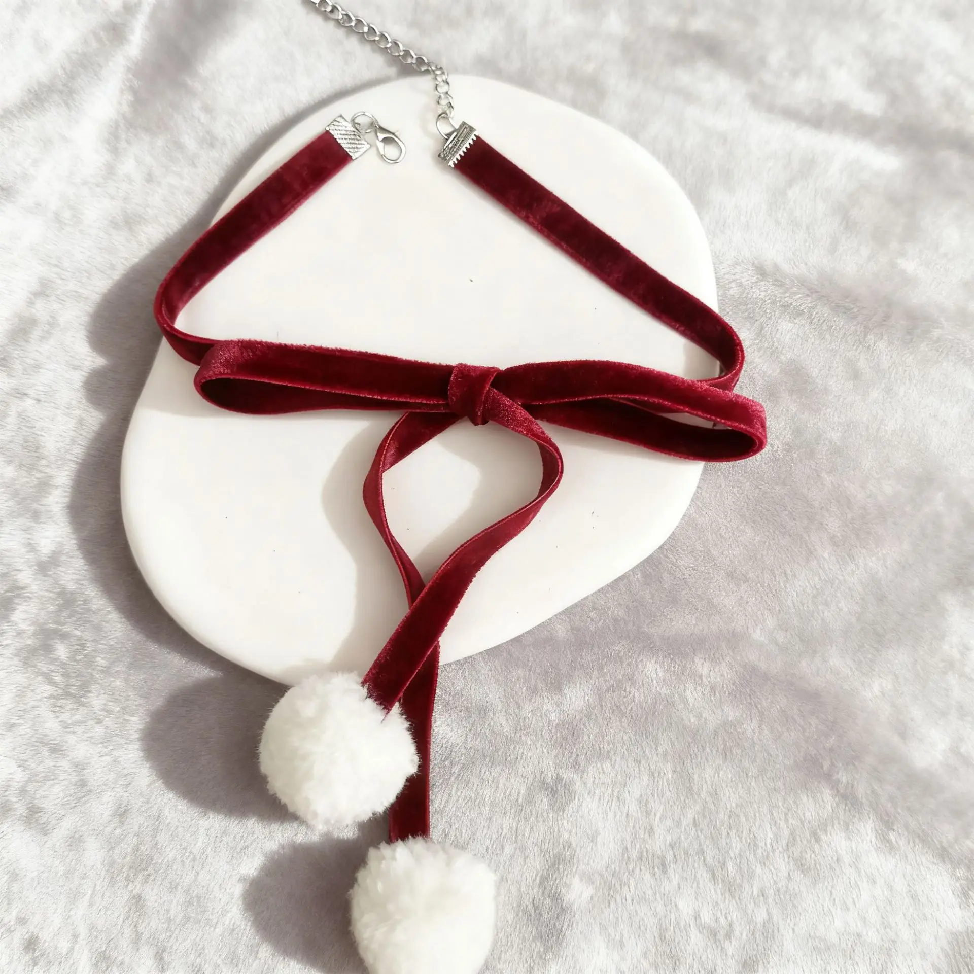 النساء الإناث السنة الجديدة عيد الميلاد عيد الميلاد الأحمر Bowknot متماسكة زهرة قلادة المختنق سلسلة مجوهرات الأزياء اكسسوارات صديقة هدية #4